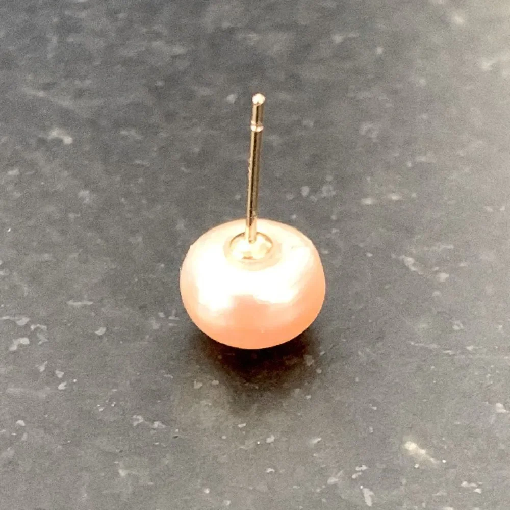 Large Pink Freshwater Cultured Pearl Stud Earrings Silver Tone